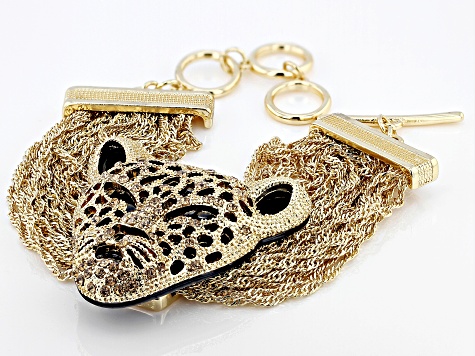 Gold Crystal Gold Tone Leopard Head Bracelet