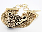 Gold Crystal Gold Tone Leopard Head Bracelet