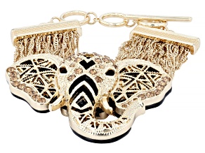 Champagne Crystal & Black Enamel Gold Tone Elephant Head Bracelet