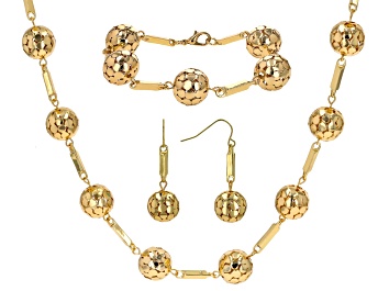 Picture of Gold Tone Ball Station Necklace, Earring, &  Bracelet Set