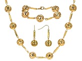 Gold Tone Ball Station Necklace, Earring, &  Bracelet Set