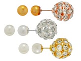White Crystal Tri-Color Tone Set of 3 Stud Earrings