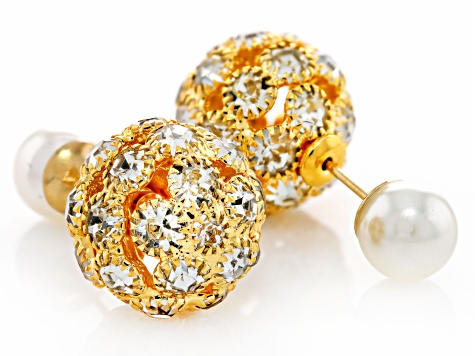 White Crystal Tri-Color Tone Set of 3 Stud Earrings