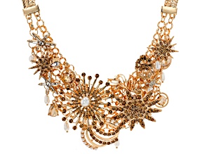Crystal & Pearl Simulant Gold Tone Statement Necklace