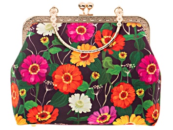 Picture of Gold Tone Multi-Colored Floral Fabric Clutch