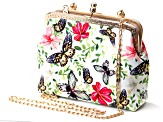 Gold Tone Floral & Butterfly Fabric Clutch