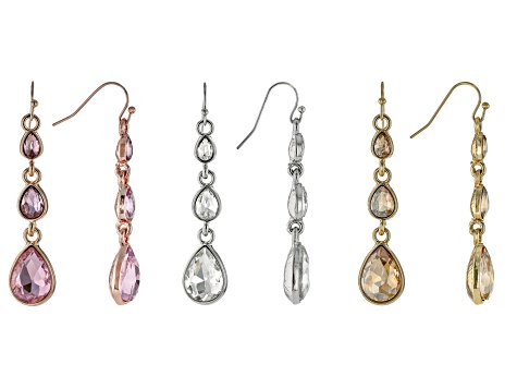 Multi-Color Crystal Tri-Color Tone Set of 3 Dangle Earrings