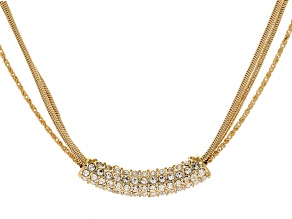 Pave Crystal Gold Tone Bar Necklace