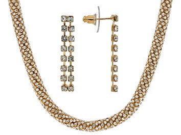 Picture of White Crystal Gold Tone Necklace & Dangle Earring Set