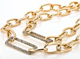 White Crystal Gold Tone Layered Paperclip Necklace