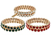 Red, Green, & White  Crystal Gold Tone Set of 6 Stretch Bracelets