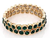 Red, Green, & White  Crystal Gold Tone Set of 6 Stretch Bracelets