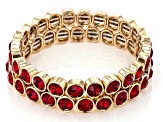Red, Green, & White  Crystal Gold Tone Set of 6 Stretch Bracelets