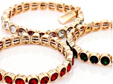 Red, Green, & White  Crystal Gold Tone Set of 6 Stretch Bracelets