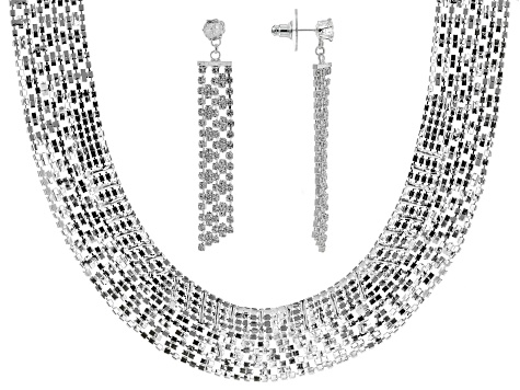 White Crystal Silver Tone Necklace & Earring Set