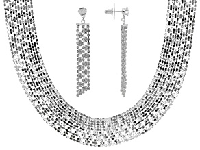 White Crystal Silver Tone Necklace & Earring Set