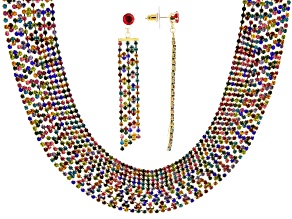 Multi-Color Crystal Gold Tone Necklace & Earring Set