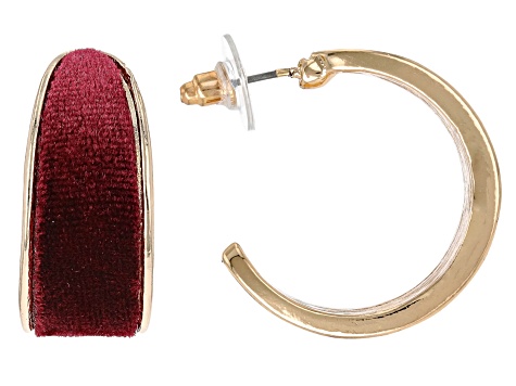 Pink, Burgundy & Black Velvet Gold Tone Set of 3 Hoop Earrings