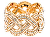 Pearl Simulant & White Crystal Gold Tone Cuff Bracelet