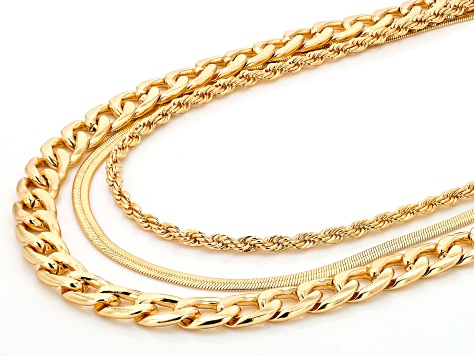 Gold Tone Set of 3 Chain Necklace