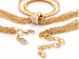 White Crystal, Gold Tone Multi-Strand Open Design Necklace