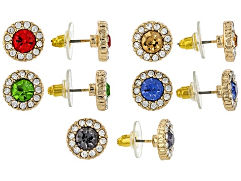 Multi-Color Crystal Halo Earring Stud Set of 5