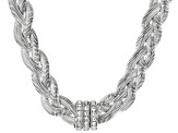 Crystal Silver Tone Braided Herringbone Bracelet & Necklace Set