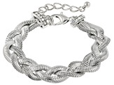 Crystal Silver Tone Braided Herringbone Bracelet & Necklace Set