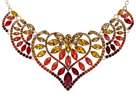 Red, Orange, & Pink Crystal Gold Tone Bib Necklace