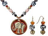 Crystal, Wood, & Acrylic Gold Tone Beaded Elephant Necklace & Earring Set