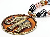 Crystal, Wood, & Acrylic Gold Tone Beaded Elephant Necklace & Earring Set