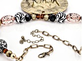 Crystal, Wood, & Acrylic Gold Tone Beaded Elephant Necklace & Earring Set