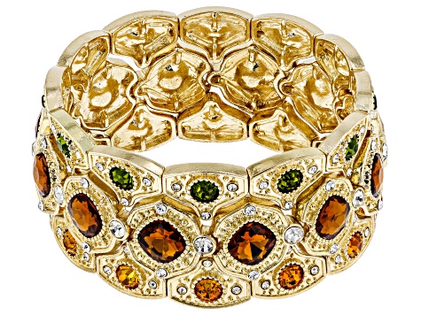 Multi-Color Crystal Gold Tone Set of 3 Nesting Stretch Bracelets