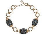 Hematine Color Crystal Gold Tone Station Necklace & Bracelet Set