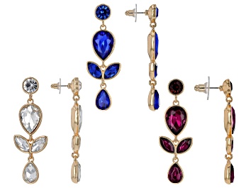 Picture of Multi-Color Crystal Gold Tone Teardrop Earring Set of 3