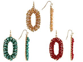 Multi-Color Beaded Gold Tone Set of 3  Earrings