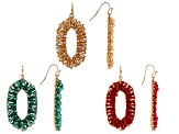 Multi-Color Beaded Gold Tone Set of 3  Earrings