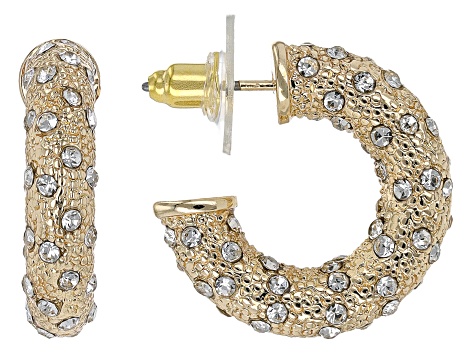 White Crystal Gold Tone, Silver Tone, & Rose Gold Tone Pave Hoop Earring Set of 3
