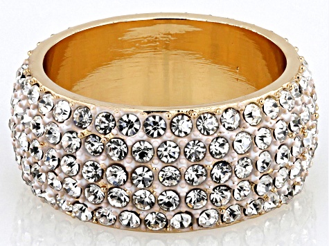White Crystal Gold Tone Band Ring