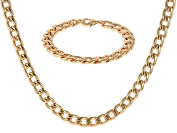 Picture of Gold Tone Curb Chain Necklace & Bracelet Set