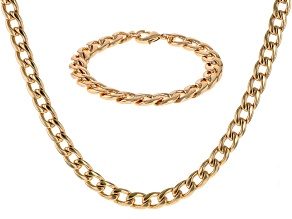Gold Tone Curb Chain Necklace & Bracelet Set