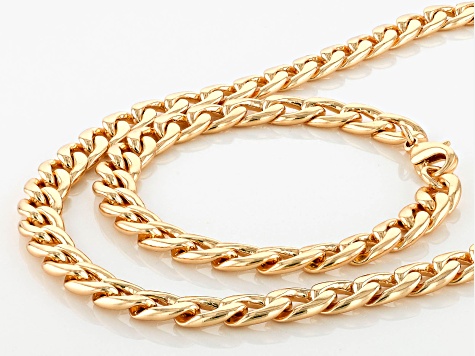 Gold Tone Curb Chain Necklace & Bracelet Set