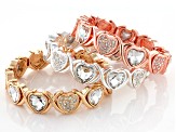 White Crystal Tri- Tone Heart Stretch Bracelet Set of 3