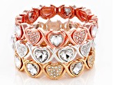 White Crystal Tri- Tone Heart Stretch Bracelet Set of 3