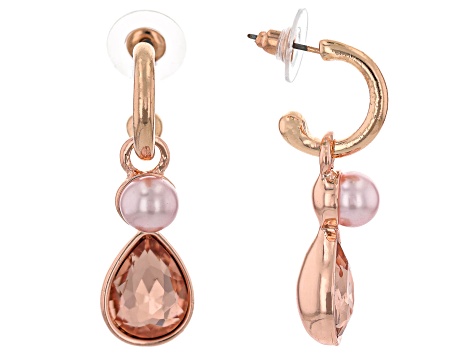 Tri-Color Pearl Simulant & Glass Crystal Tri-Color Tone Set of 3 Dangle Earrings