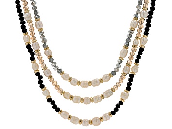 Picture of Multi-Color Bead & Pearl Simulant Gold Tone Set of 3 Necklaces