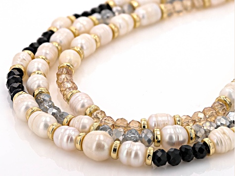 Multi-Color Bead & Pearl Simulant Gold Tone Set of 3 Necklaces