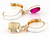 Fuchsia Color Glass & White Enamel Brass Charm Earrings