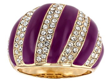 Picture of Purple Enamel & White Crystal Gold Tone Dome Ring