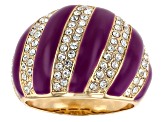 Purple Enamel & White Crystal Gold Tone Dome Ring